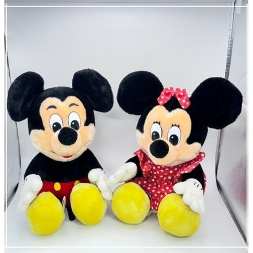 Vintage Disney Mickey and Minnie Mouse Plush Toy Classic Red Polka Dot 11 Inch